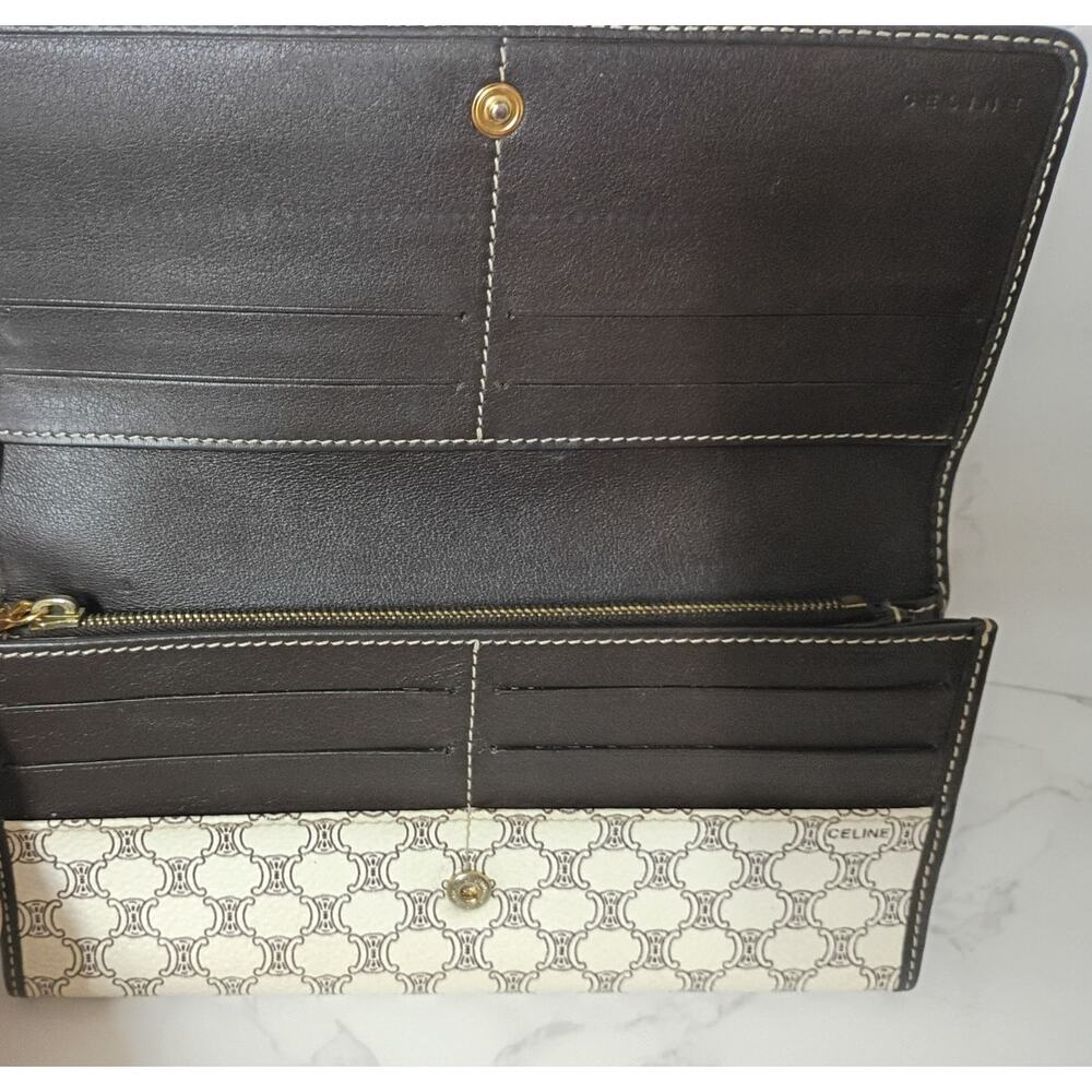 CELINE Vintage Macadam Pattern Triomphe Bi-Fold Wallet/Crossbody w/ COA - EUC - Picture 3 of 12